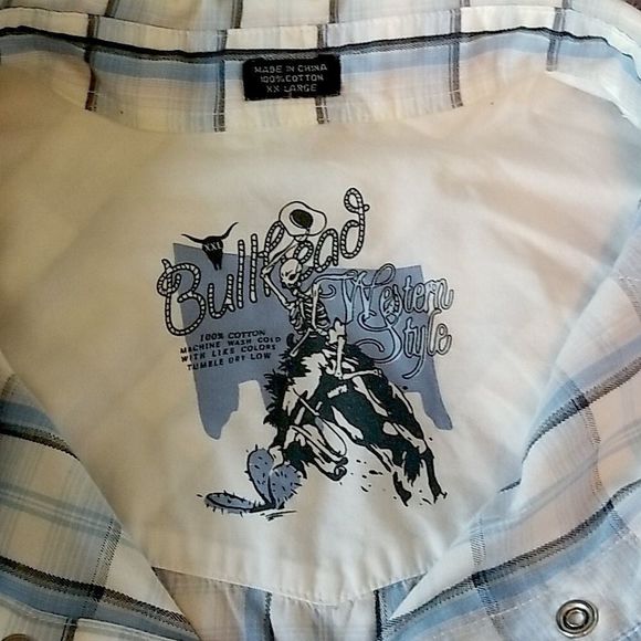 Bullhead Blue Plaid Western Pearl Snap Shirt size XXL - Picture 7 of 7